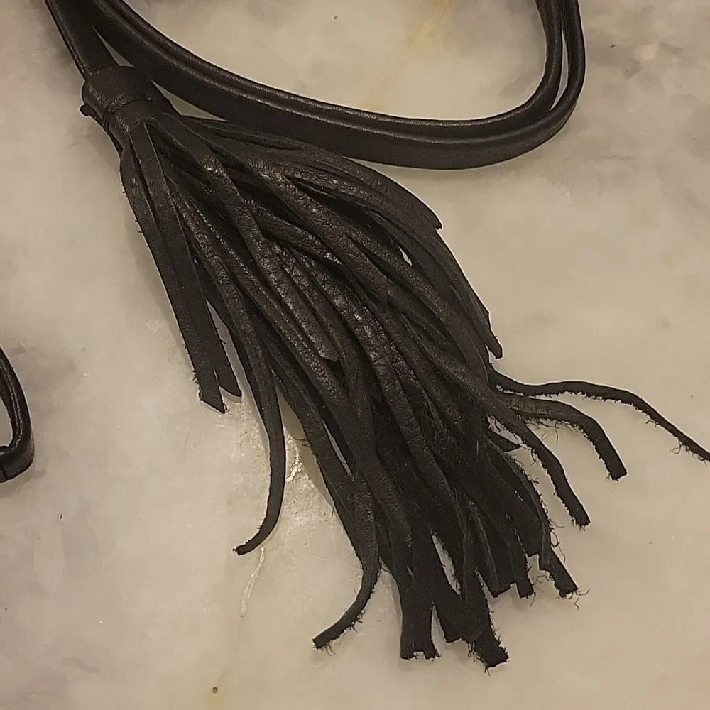 NWT B-Low The Belt Leather Gatsby Whip Black Fringe Tassel Boho Waist Cinch Wrap